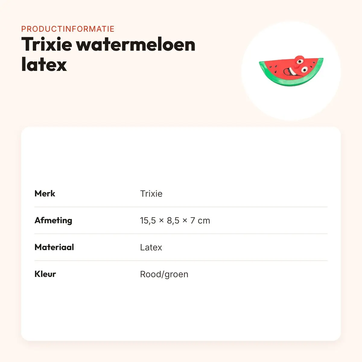 Trixie hondenspeeltje watermeloen latex rood/groen 15,5 x 8,5 x 7 cm – productinformatie