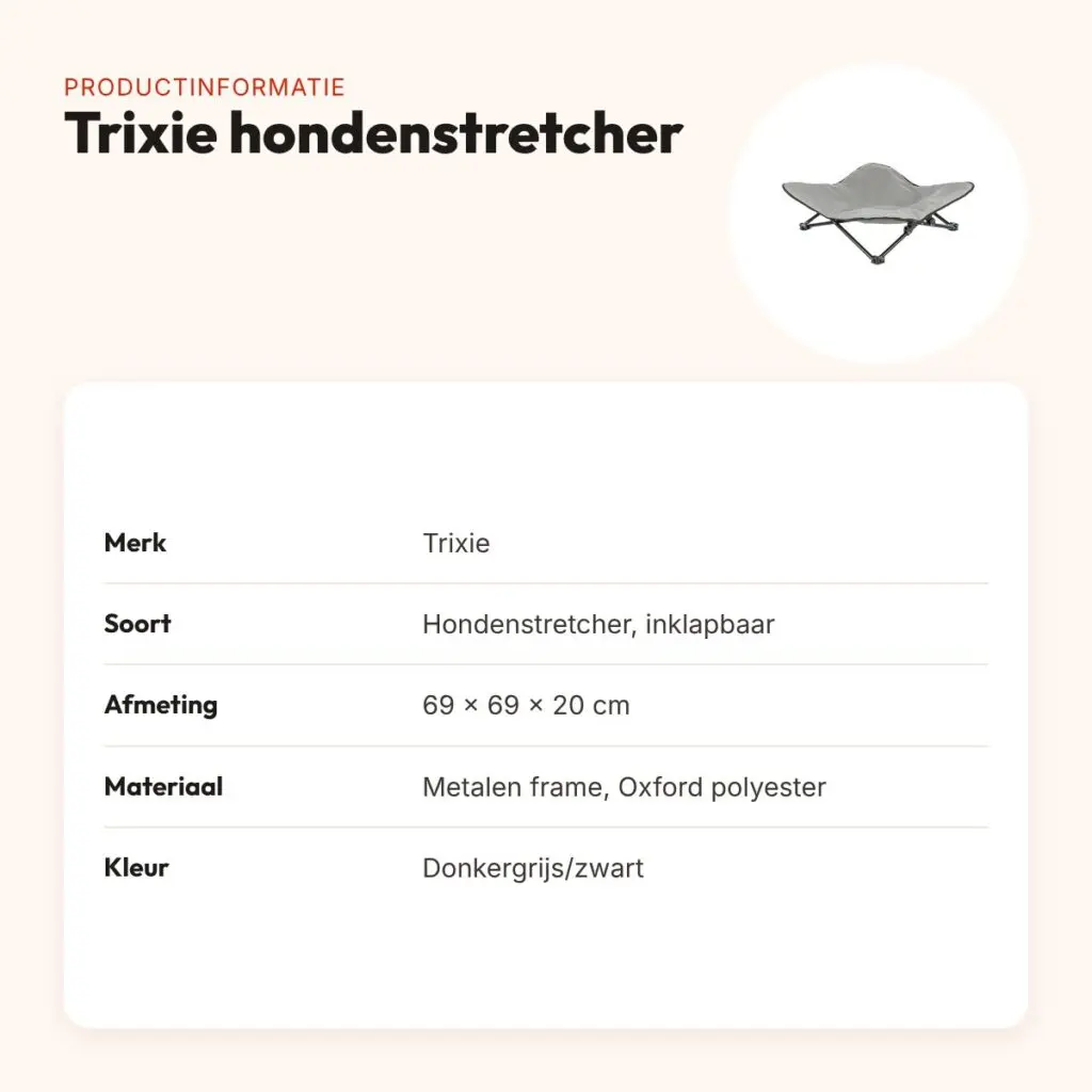 Trixie hondenstretcher donkergrijs/zwart 69 x 69 x 20 cm – met transporttas – productinformatie