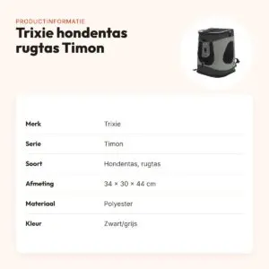 Trixie hondentas rugtas Timon zwart/grijs 34 x 30 x 44 cm – productinformatie