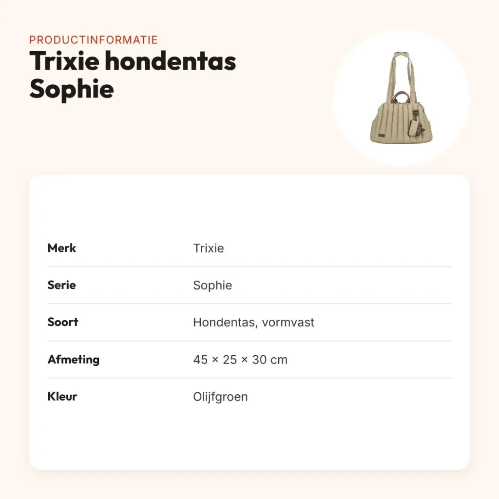 Trixie hondentas Sophie olijfgroen 45 x 25 x 30 cm – vormvast – productinformatie