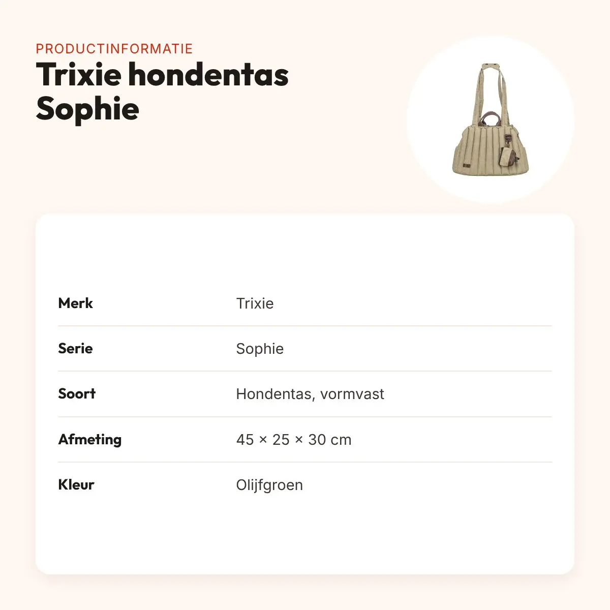 Trixie hondentas Sophie olijfgroen 45 x 25 x 30 cm – vormvast – productinformatie