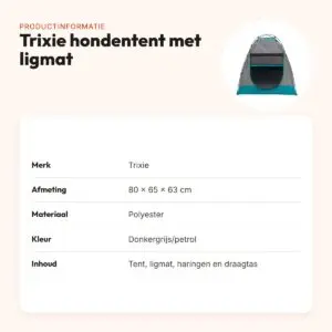 Trixie hondentent donkergrijs/petrol 80 x 65 x 63 cm – met ligmat – productinformatie