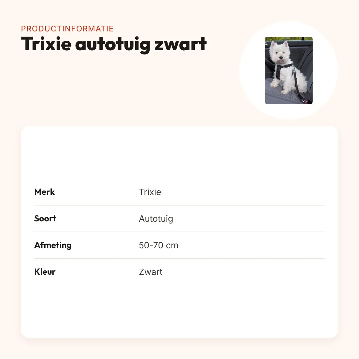 Trixie hondentuig auto zwart 50-70 cm – inclusief autogordel – productinformatie