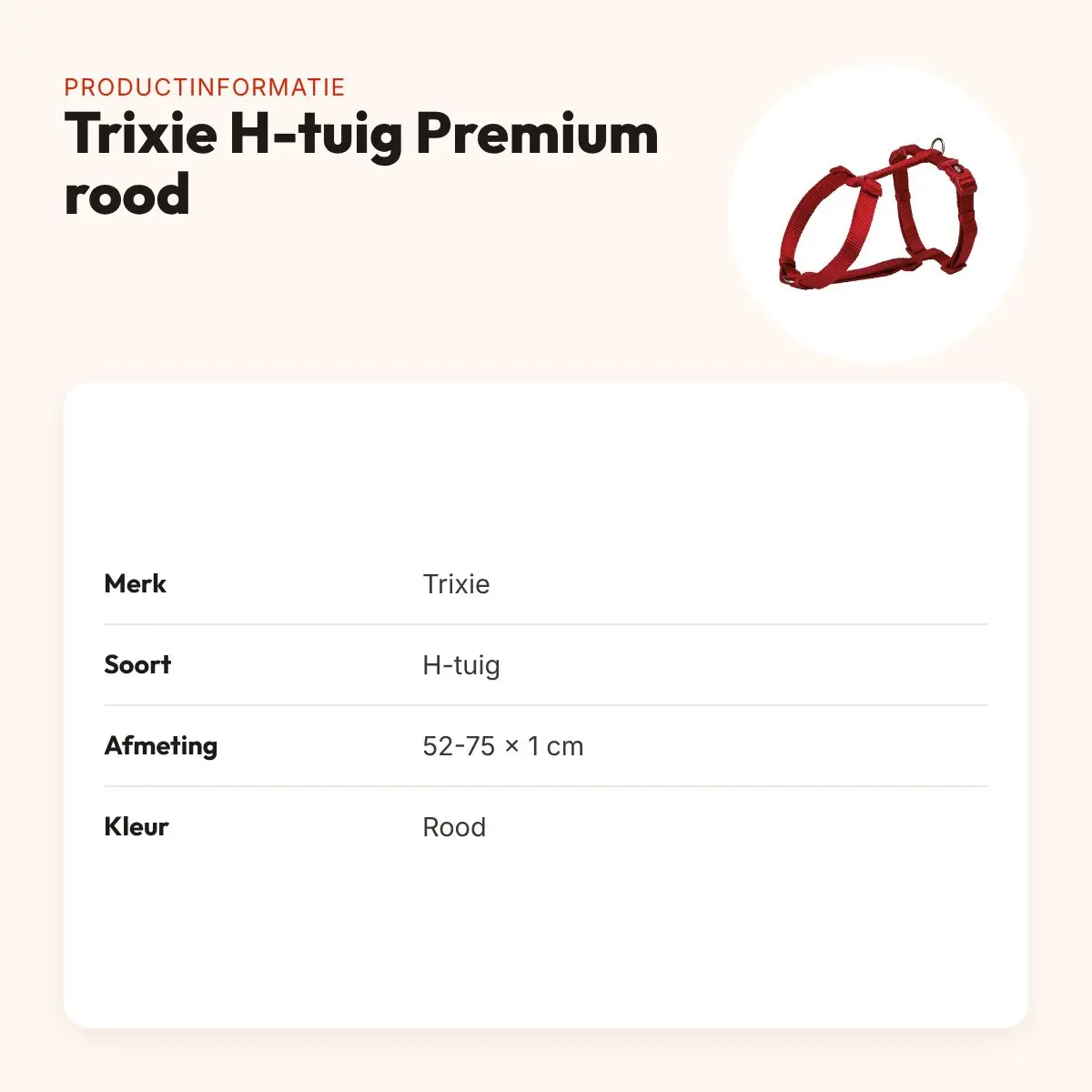 Trixie hondentuig H-tuig Premium rood 52-75 cm – nylon, verstelbaar – productinformatie