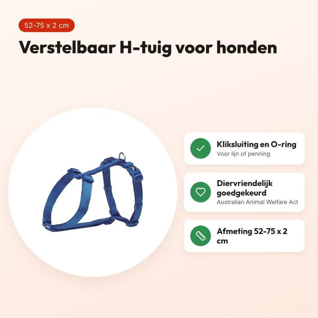 Trixie hondentuig H-tuig Premium Royal blauw 52-75 cm – nylon, verstelbaar – voordelen