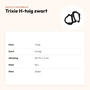Trixie hondentuig H-tuig zwart 52-75 cm – nylon, verstelbaar – productinformatie
