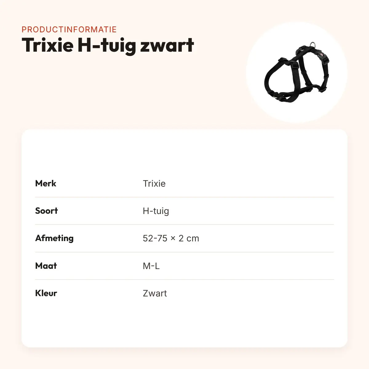 Trixie hondentuig H-tuig zwart 52-75 cm – nylon, verstelbaar – productinformatie