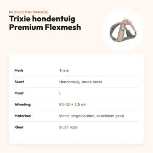 Trixie hondentuig Premium Flexmesh brede borst blush roze L 63-92 x 2,5 cm – productinformatie