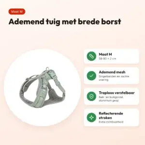 Trixie hondentuig Premium Flexmesh brede borst saliegroen M 58-80 x 2 cm – voordelen