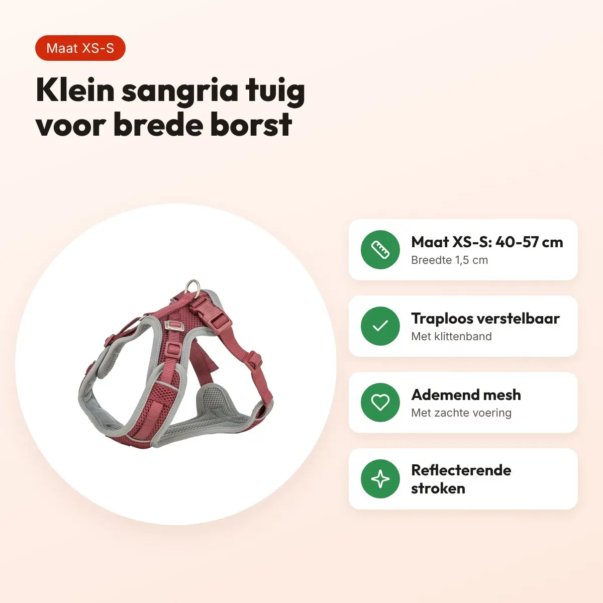 Trixie hondentuig Premium Flexmesh brede borst sangria XS-S 40-57 x 1,5 cm – voordelen