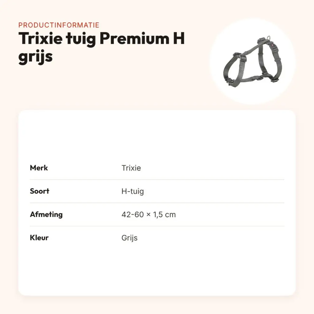 Trixie hondentuig Premium H grijs 42-60 x 1,5 cm – verstelbaar – productinformatie