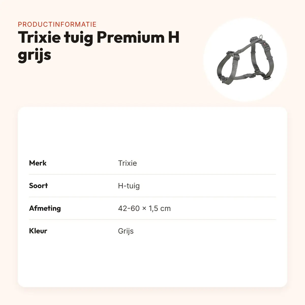 Trixie hondentuig Premium H grijs 42-60 x 1,5 cm – verstelbaar – productinformatie