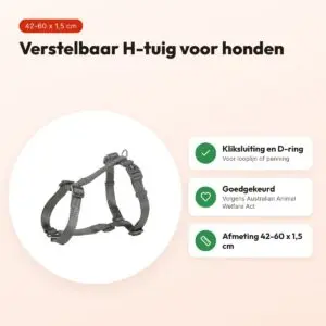Trixie hondentuig Premium H grijs 42-60 x 1,5 cm – verstelbaar – voordelen