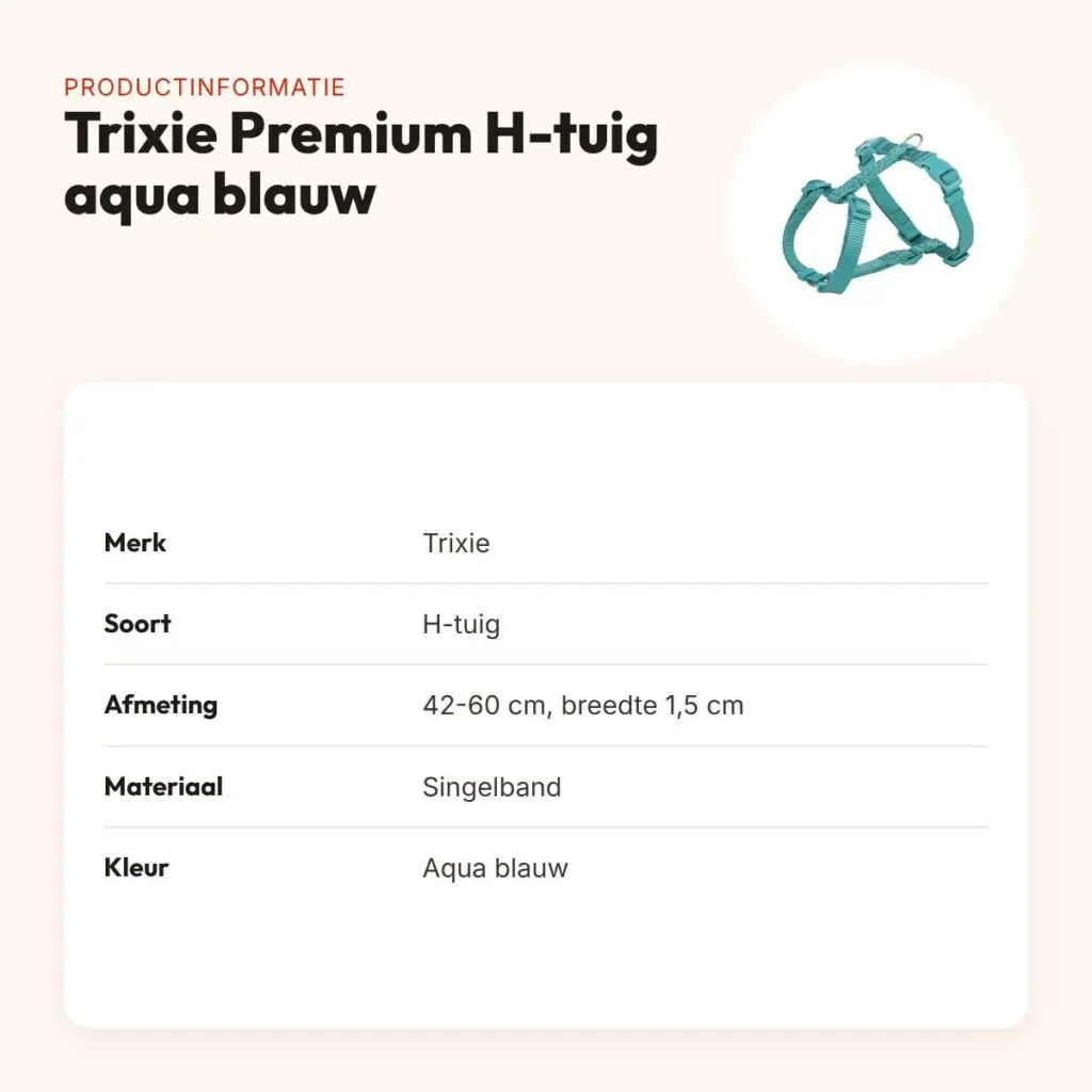 Trixie hondentuig Premium H-tuig aqua blauw 42-60 cm – verstelbaar – productinformatie