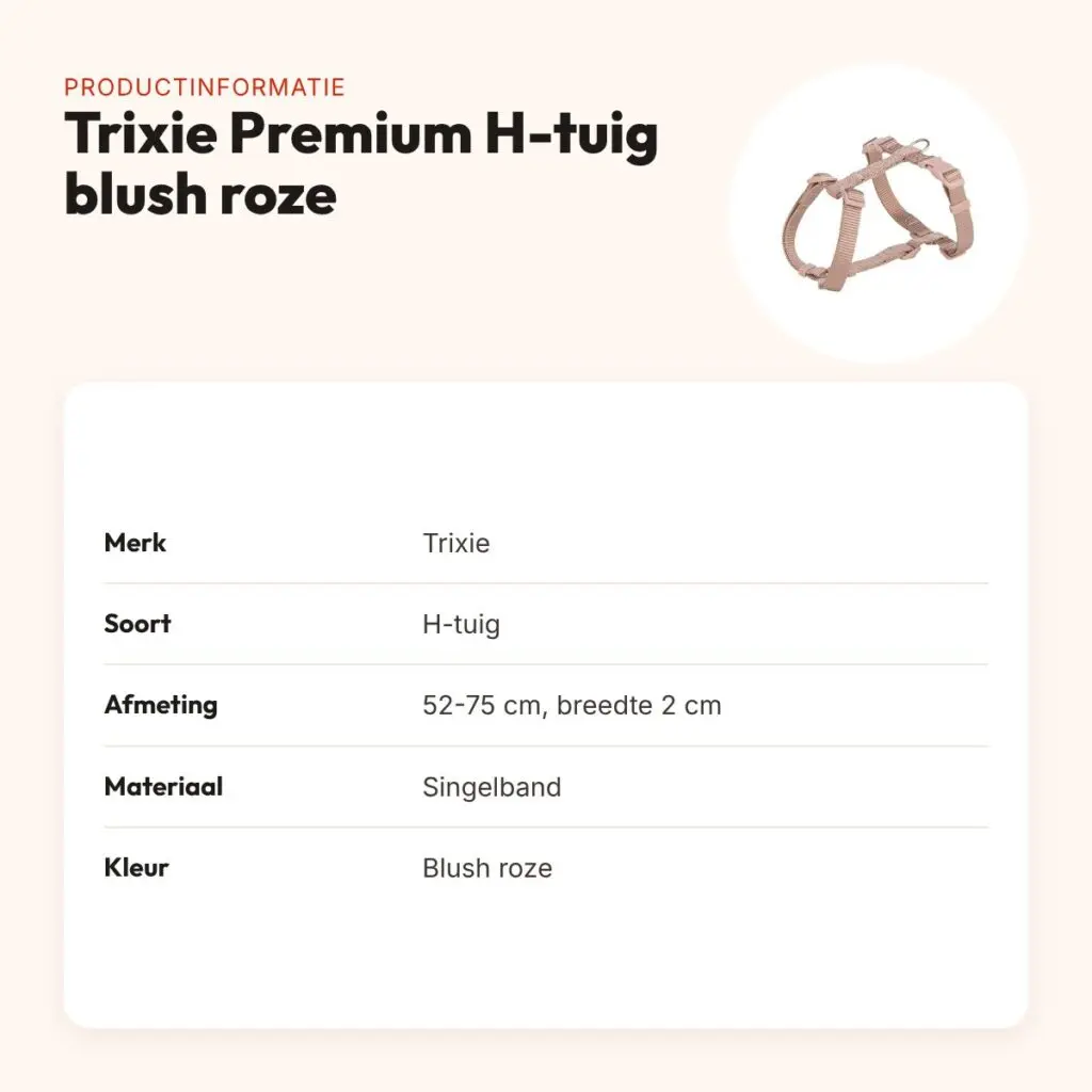 Trixie hondentuig Premium H-tuig blush roze 52-75 cm – verstelbaar – productinformatie