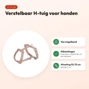 Trixie hondentuig Premium H-tuig blush roze 52-75 cm – verstelbaar – voordelen