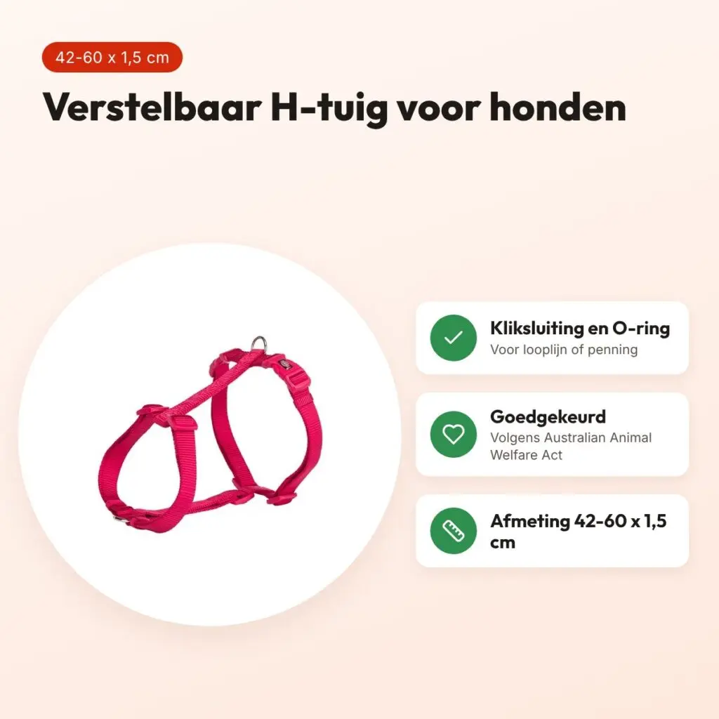 Trixie hondentuig Premium H-tuig fuchsia 42-60 x 1,5 cm – verstelbaar – voordelen
