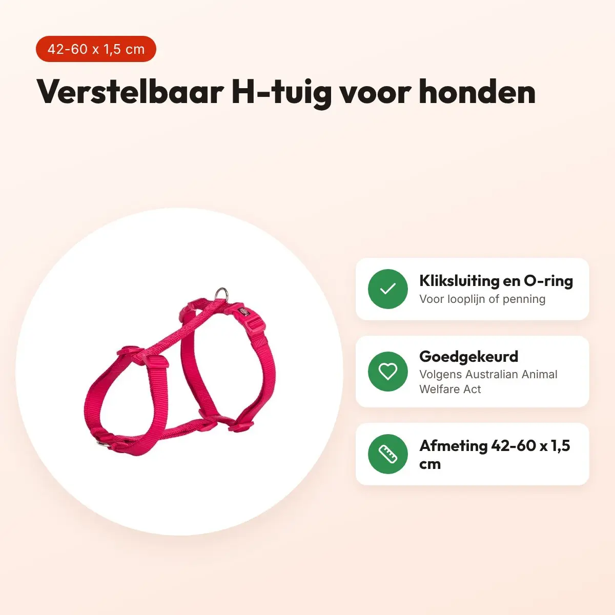 Trixie hondentuig Premium H-tuig fuchsia 42-60 x 1,5 cm – verstelbaar – voordelen