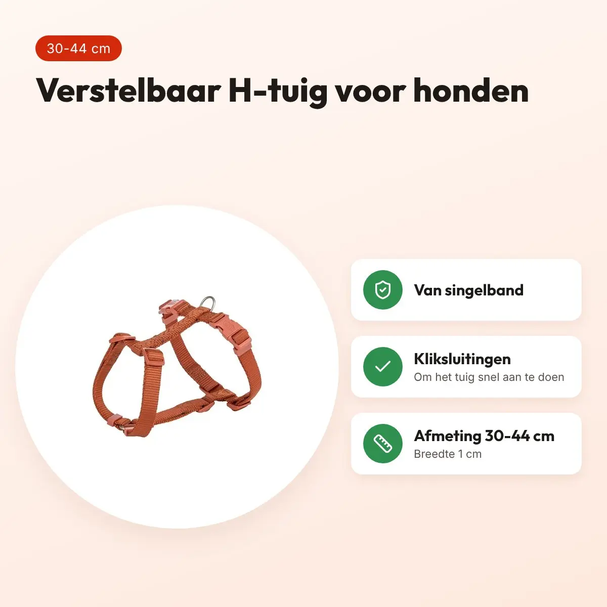 Trixie hondentuig Premium H-tuig roest bruin 30-44 cm – verstelbaar – voordelen