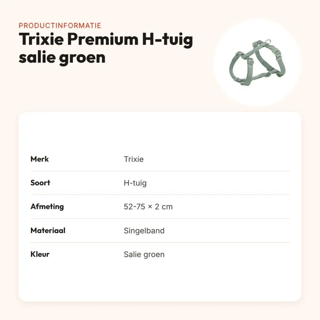 Trixie hondentuig Premium H-tuig salie groen 52-75 cm – singelband – productinformatie