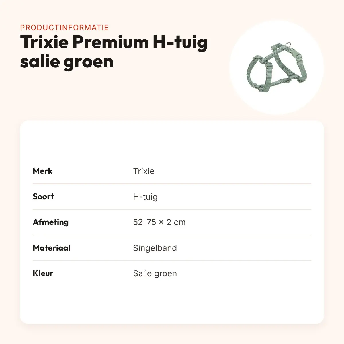 Trixie hondentuig Premium H-tuig salie groen 52-75 cm – singelband – productinformatie