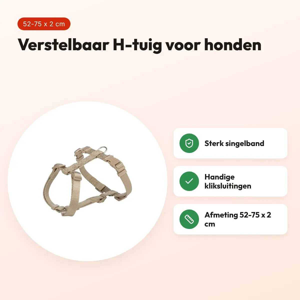 Trixie hondentuig Premium H-tuig zand taupe 52-75 cm – singelband – voordelen