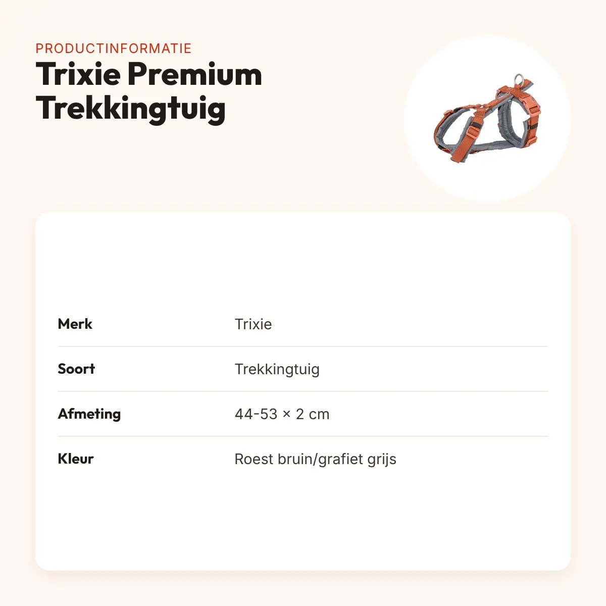 Trixie hondentuig Premium Trekking roest bruin/grafiet grijs 44-53 cm – productinformatie