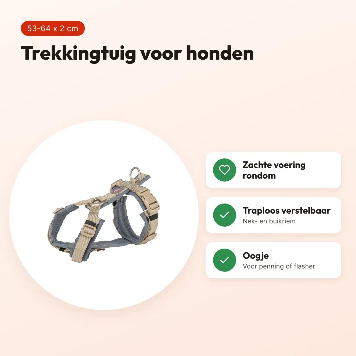 Trixie hondentuig Premium Trekking zand taupe/grafiet grijs 53-64 cm – voordelen