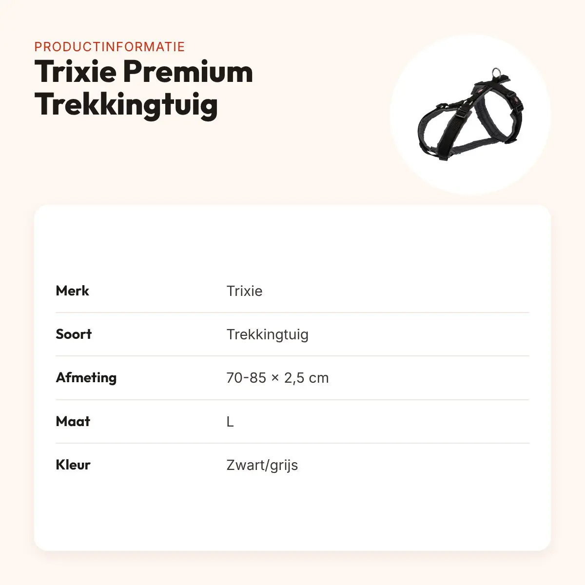 Trixie hondentuig Premium Trekking zwart/grijs 70-85 cm – gevoerd – productinformatie