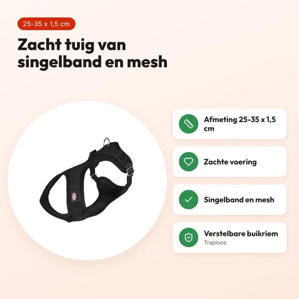 Trixie hondentuig Touring Comfort Soft zwart 25-35 x 1,5 cm – voordelen