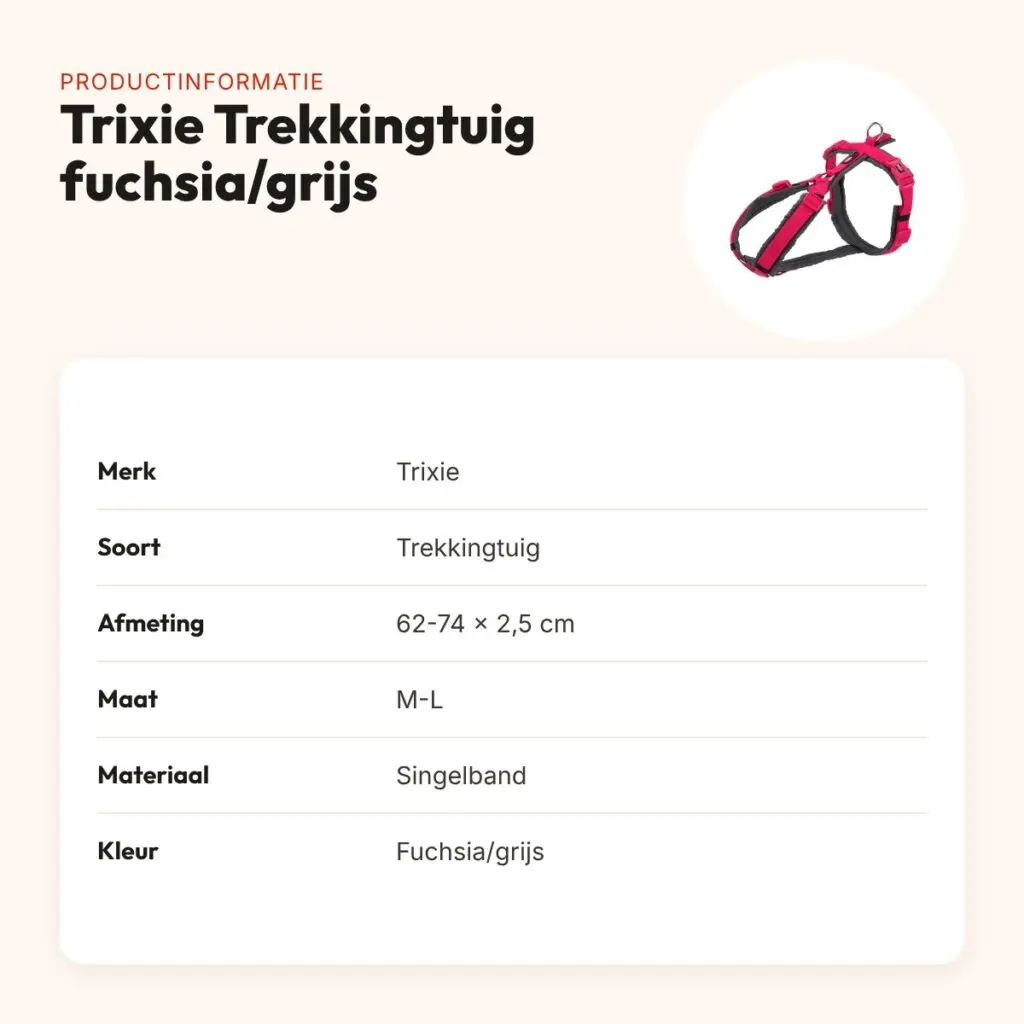 Trixie hondentuig Trekking fuchsia/grijs 62-74 cm – gevoerd, singelband – productinformatie