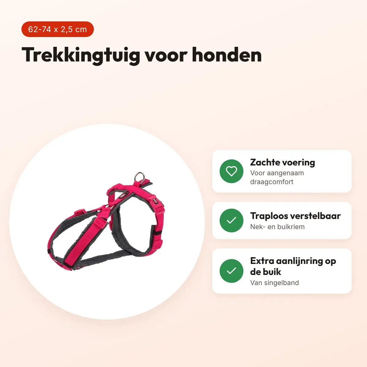 Trixie hondentuig Trekking fuchsia/grijs 62-74 cm – gevoerd, singelband – voordelen