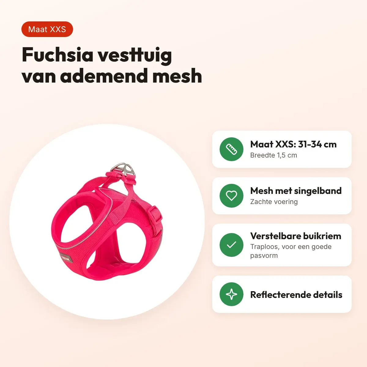 Trixie hondentuig Urbanvest mesh fuchsia XXS 31-34 x 1,5 cm – voordelen