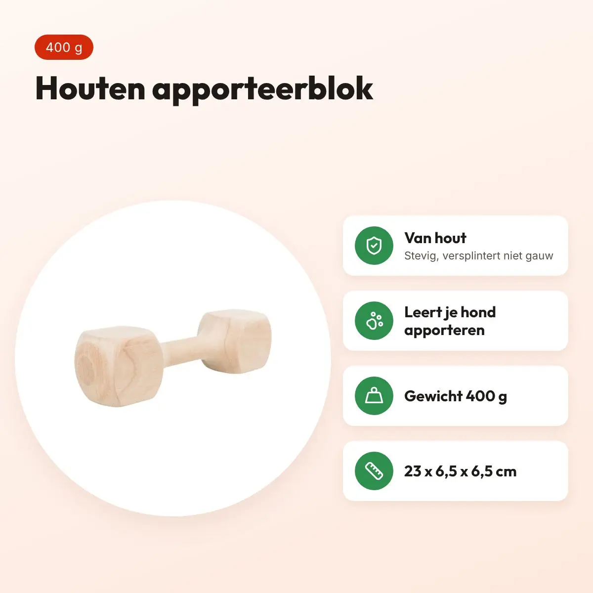 Trixie houten apporteerblok 400 g – 23 x 6,5 x 6,5 cm – voordelen