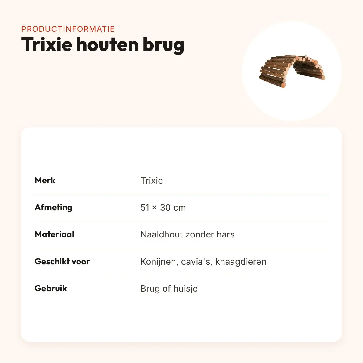 Trixie houten brug 51 x 30 cm – brug of huisje voor knaagdieren – productinformatie