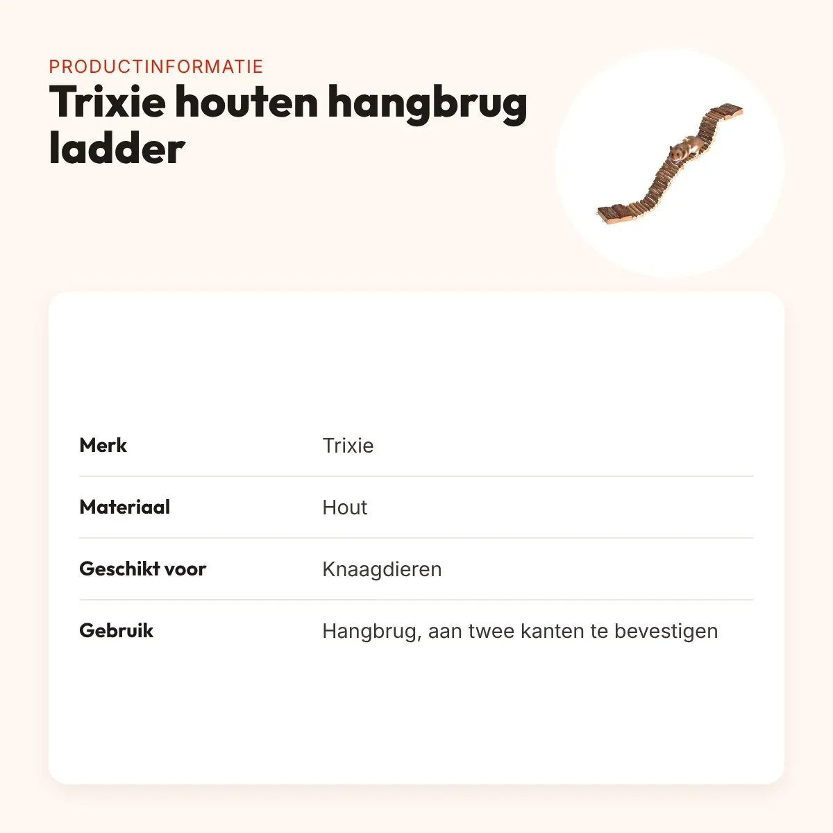 Trixie houten hangbrug ladder 55 x 7 cm – voor knaagdieren – productinformatie