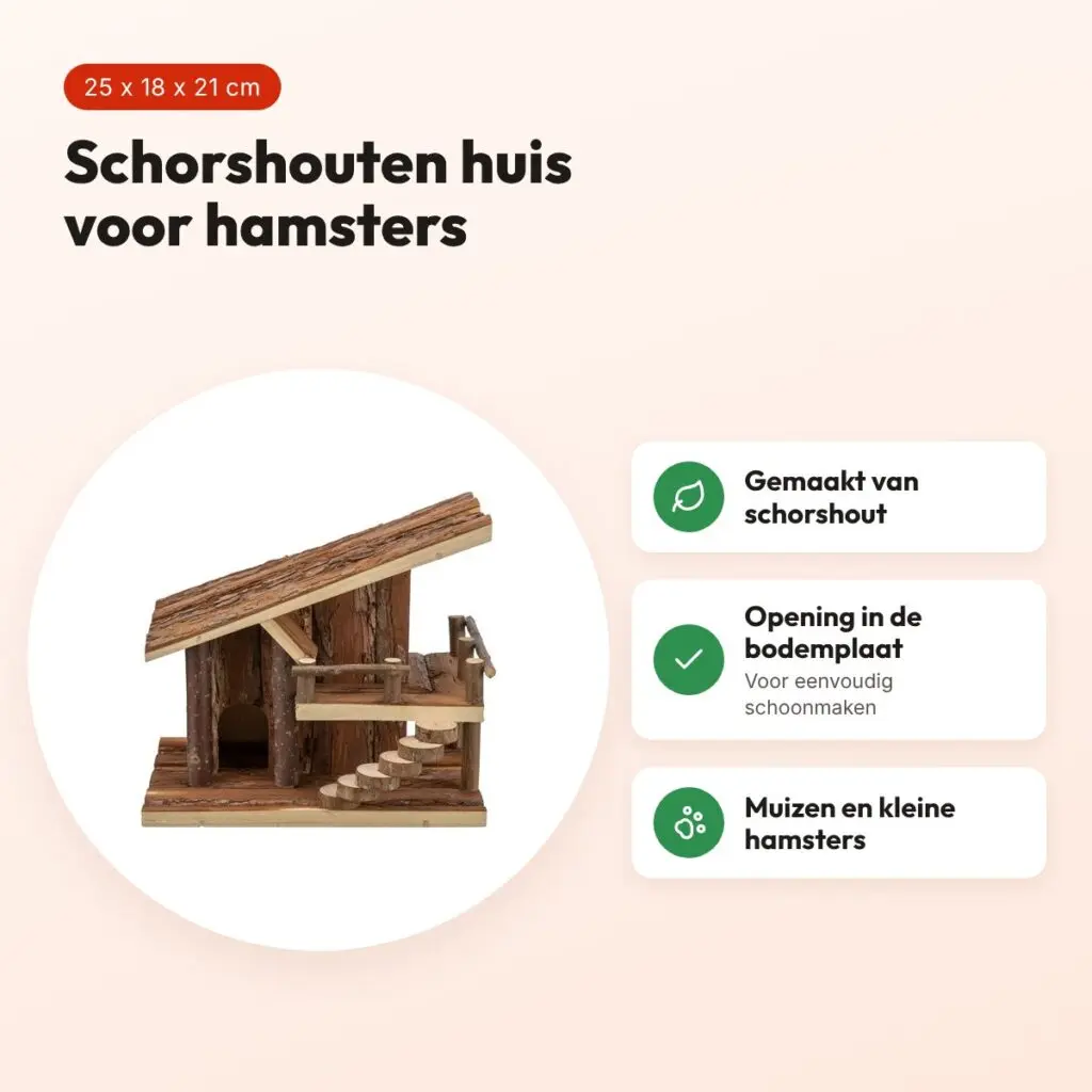 Trixie huis Jule 25 x 18 x 21 cm – schorshout, voor hamsters – voordelen