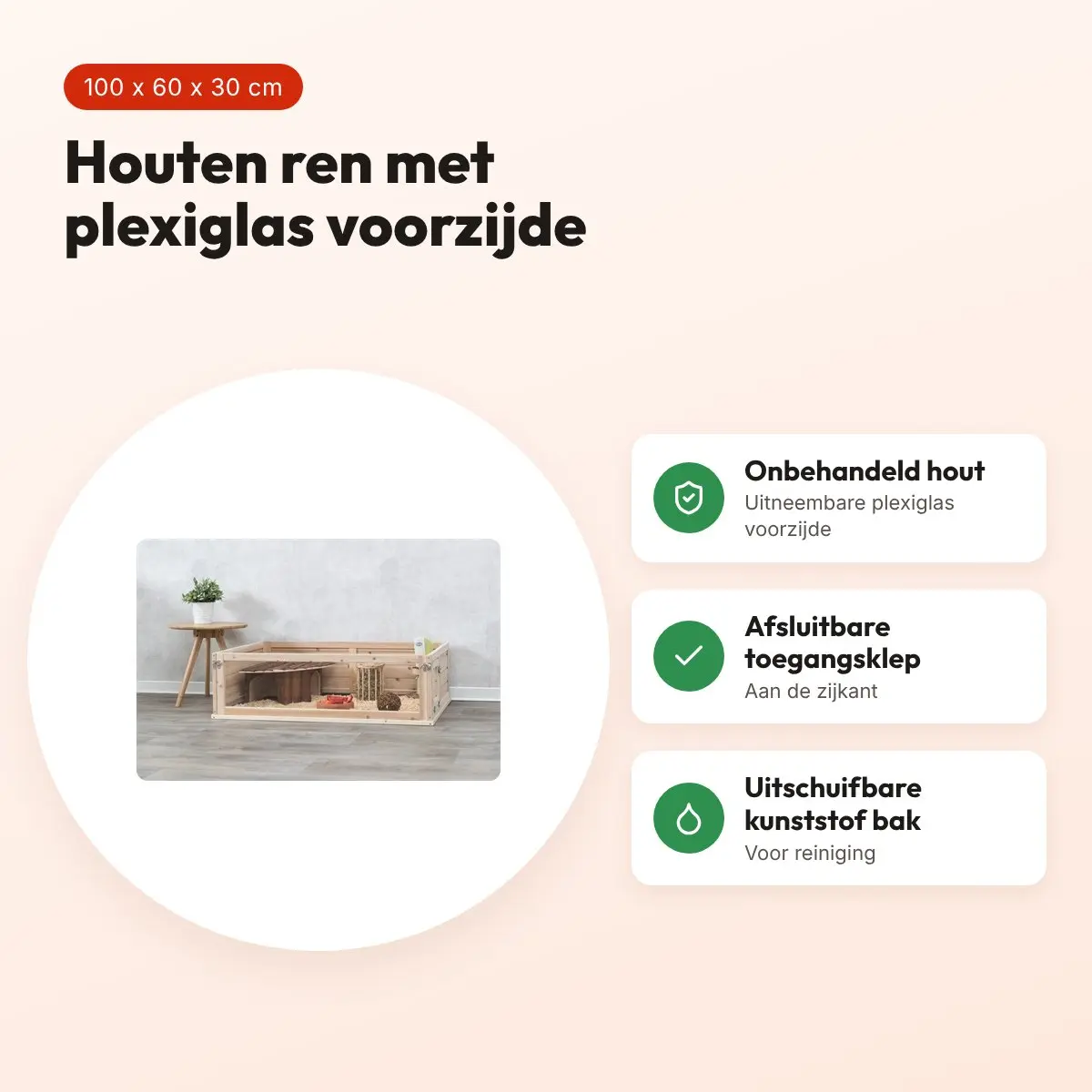 Trixie Indoor ren cavia hout/plexiglas 100 x 60 x 30 cm – voordelen