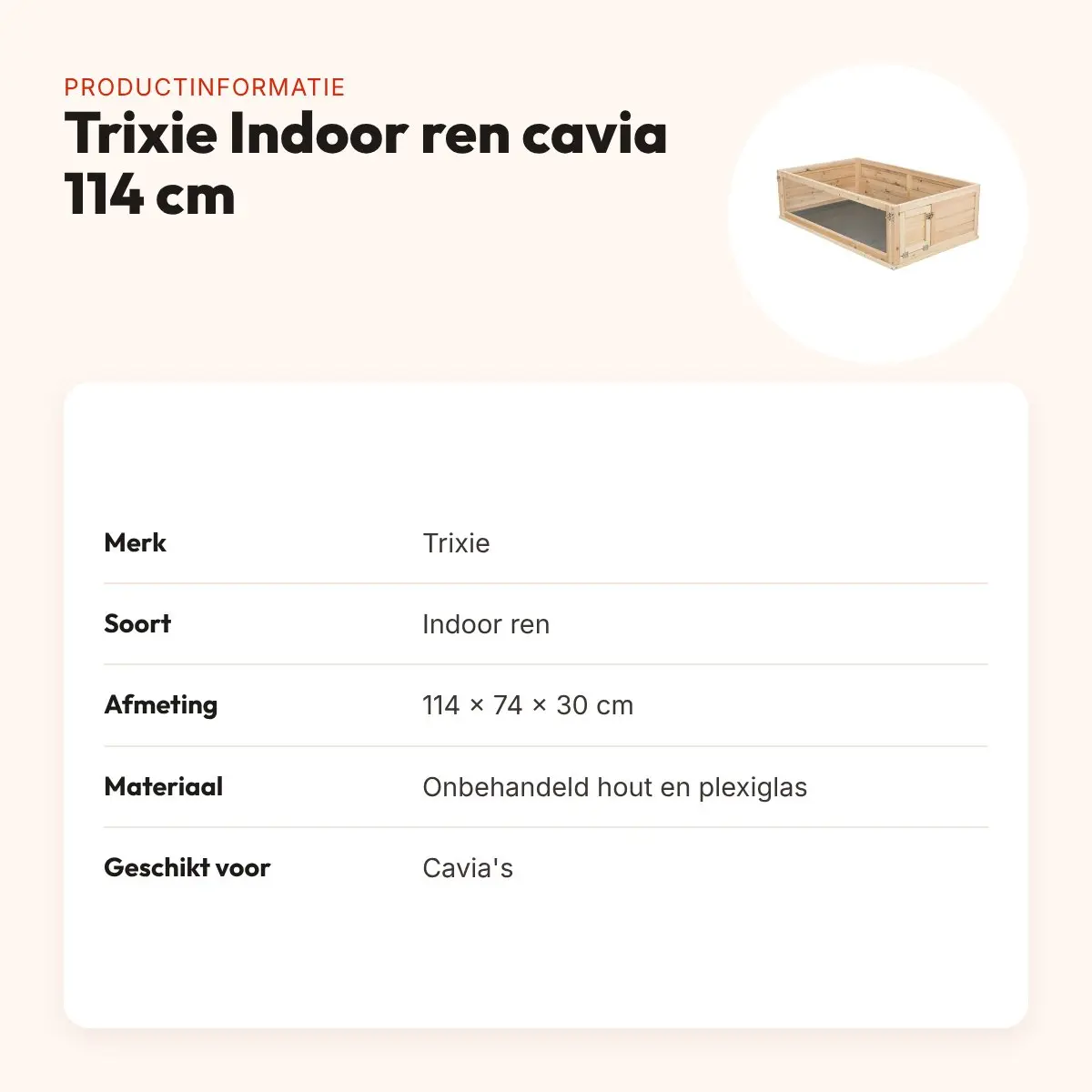 Trixie Indoor ren cavia hout/plexiglas 114 x 74 x 30 cm – productinformatie