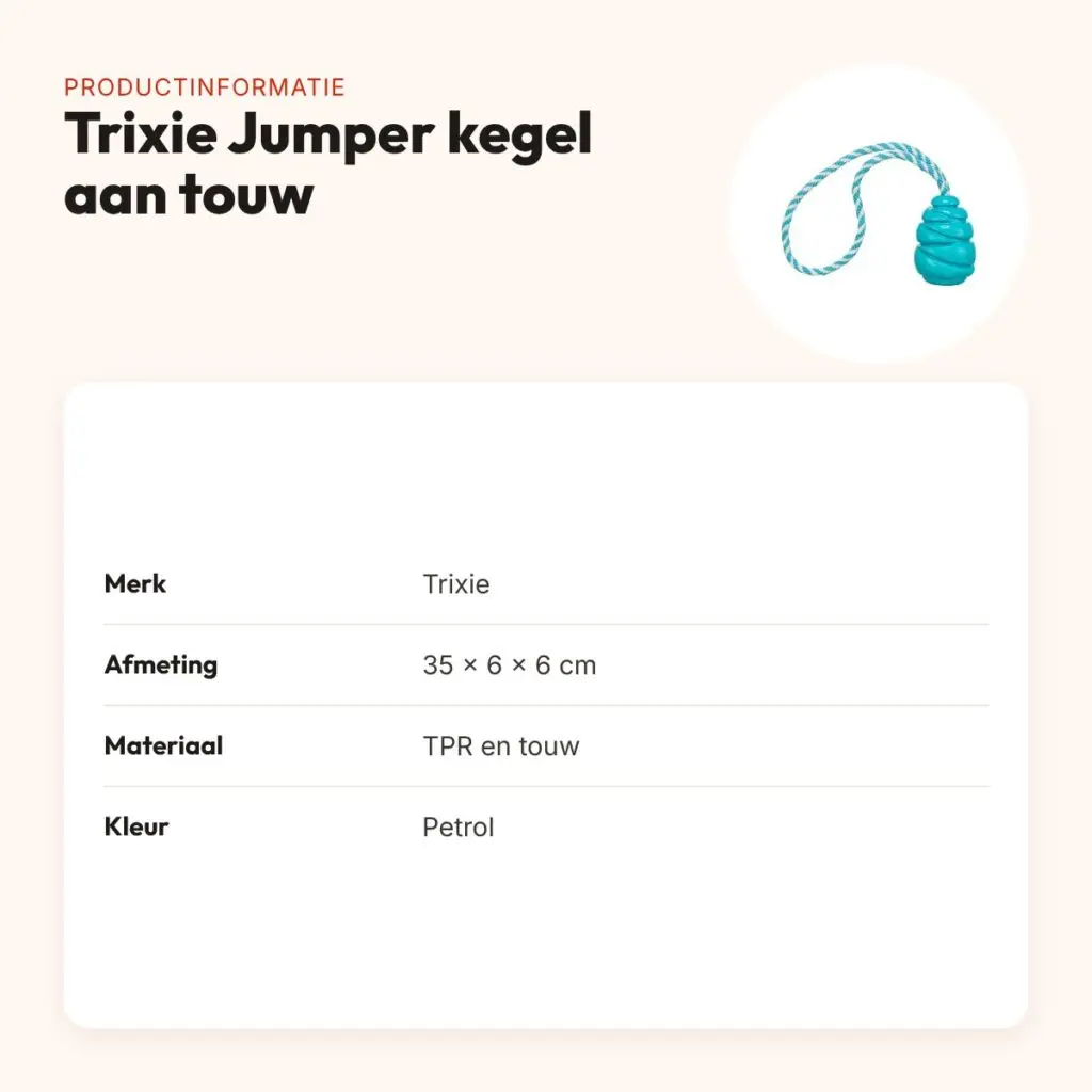 Trixie Jumper kegel aan touw Super Strong TPR petrol 35 x 6 x 6 cm – productinformatie