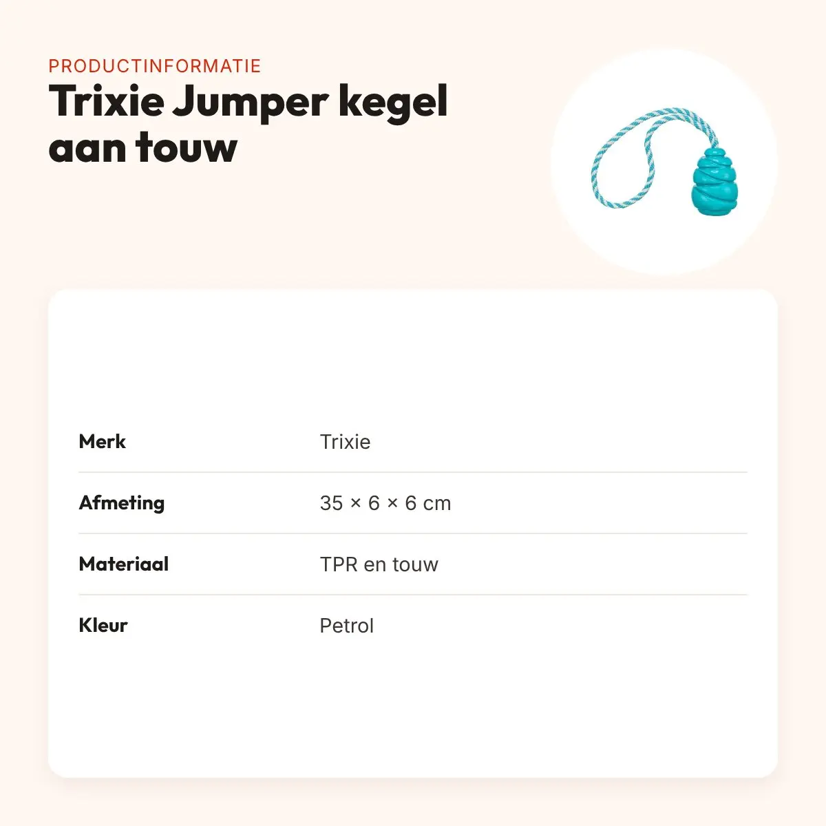 Trixie Jumper kegel aan touw Super Strong TPR petrol 35 x 6 x 6 cm – productinformatie