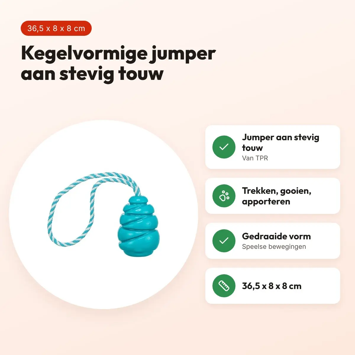 Trixie Jumper kegel aan touw Super Strong TPR petrol 36,5 x 8 x 8 cm – voordelen