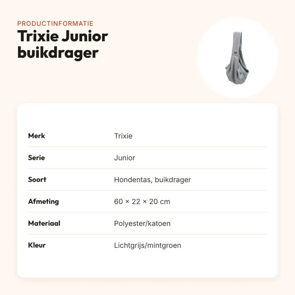 Trixie Junior hondentas buikdrager lichtgrijs/mintgroen 60 x 22 x 20 cm – productinformatie