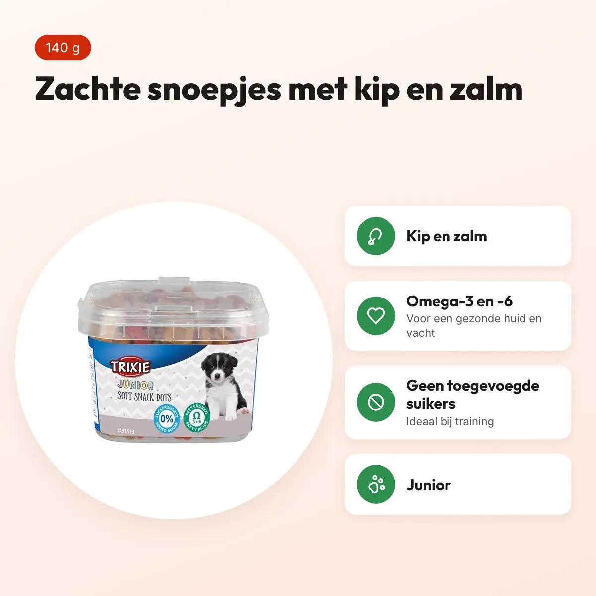 Trixie Junior Soft Snack Dots met omega-3 140 g – kip en zalm – voordelen