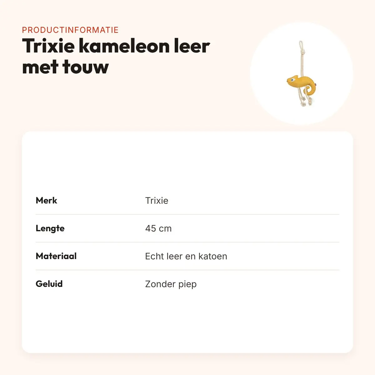 Trixie kameleon leer met touw 45 cm – hondenspeeltje zonder piep – productinformatie
