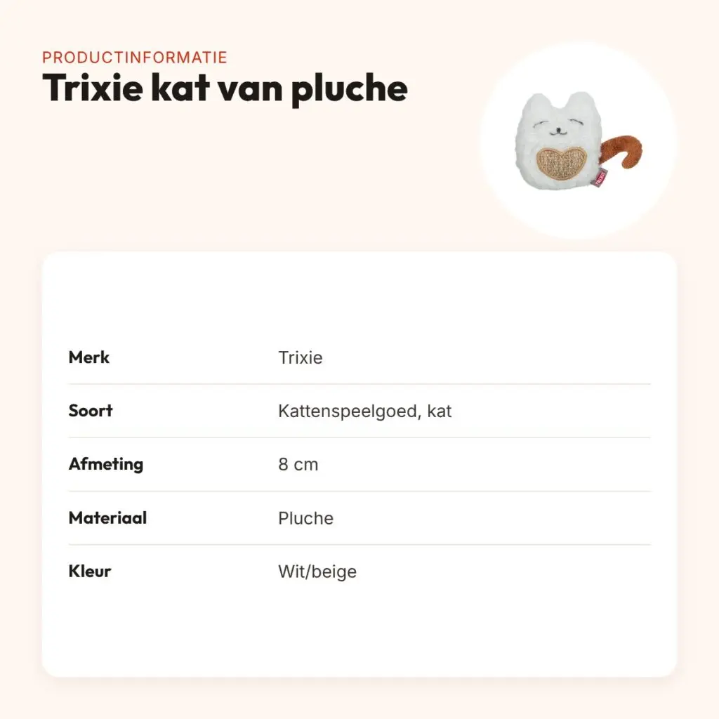 Trixie kat van pluche met catnip 8 cm – wit/beige – productinformatie