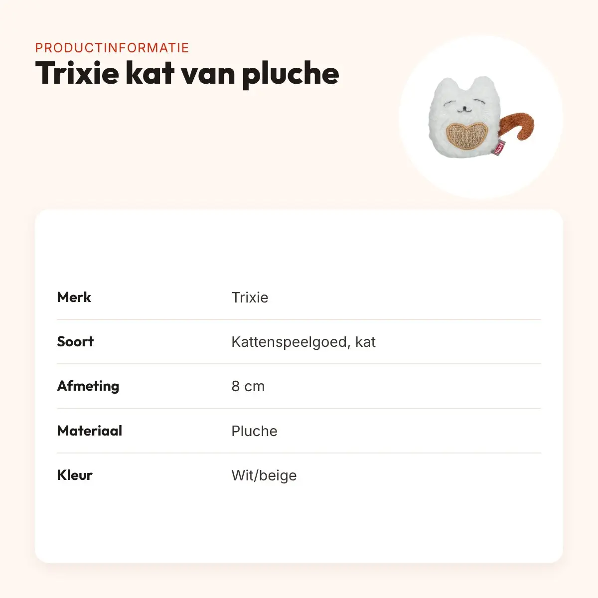 Trixie kat van pluche met catnip 8 cm – wit/beige – productinformatie