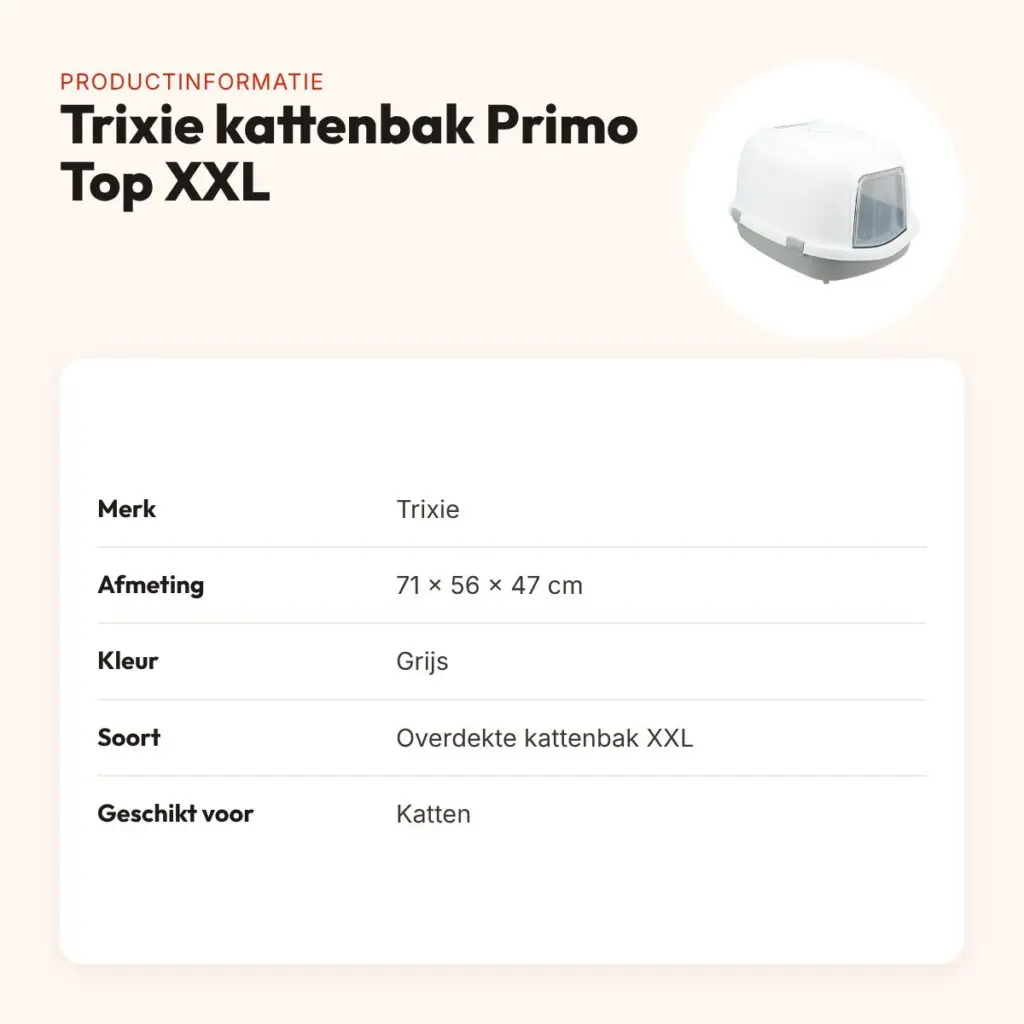 Trixie kattenbak Primo Top XXL grijs 71 x 56 x 47 cm – overdekt – productinformatie