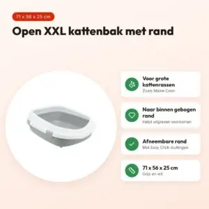 Trixie kattenbak Primo XXL grijs/wit 71 x 56 x 25 cm – met rand – voordelen