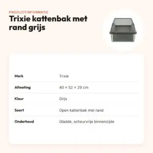 Trixie kattenbak RVS met rand grijs 40 x 52 x 29 cm – productinformatie